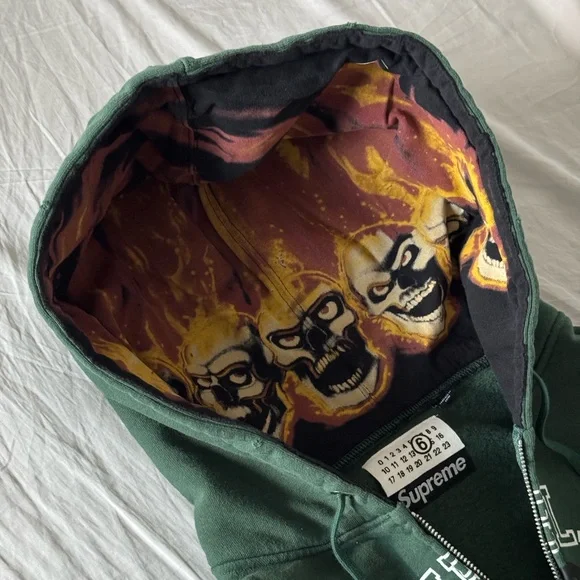 Supreme X Maison Margiela MM6 Zip Up Hoodie Skull Green - Picture 5 of 9